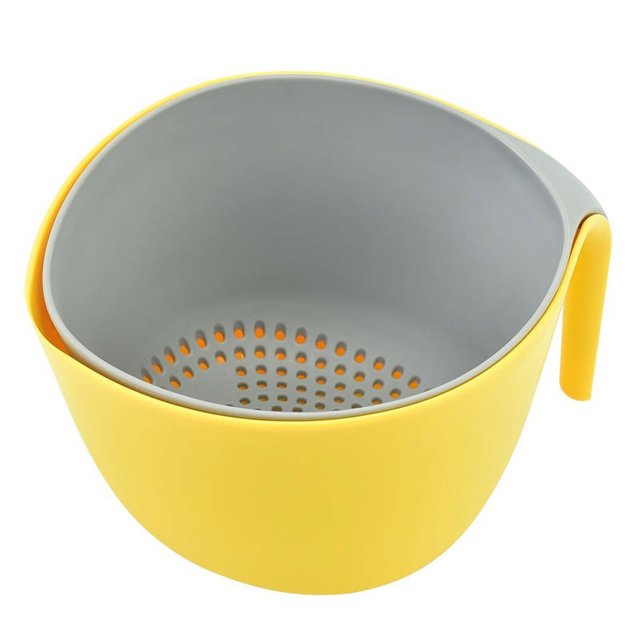Juegos de cuencos para lavar nido grandes 2 en 1 y coladores de alimentos con agarres largos y buenos, cuenco y colador de plástico para cocina, desmontable