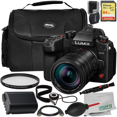Ultimaxx Starter Accessory Bundle + Panasonic Lumix GH6 Mirrorless Camera with 12-60mm f/2.8-4 Lens + SanDisk 64GB Extreme SDXC  Protective UV Filter & More (23pc Bundle)