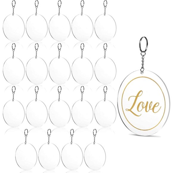 30 Pcs Porte-Clés en Acrylique Transparent avec 10 Porte-Clés Diamètre 3.5 Pouces Porte-Clés Ronds Transparents pour Projets d'Artisanat DIY