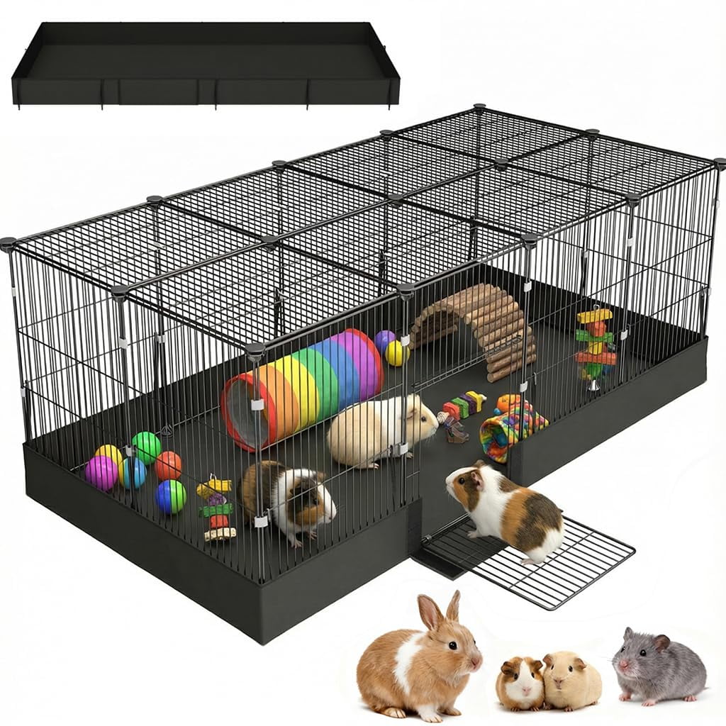 20 Planes Guinea Pig Cages Enclosed Hamster Cwith Door & Waterproof Liner Expandable For Pigs Metal Wire Yard Fence Rabbit
