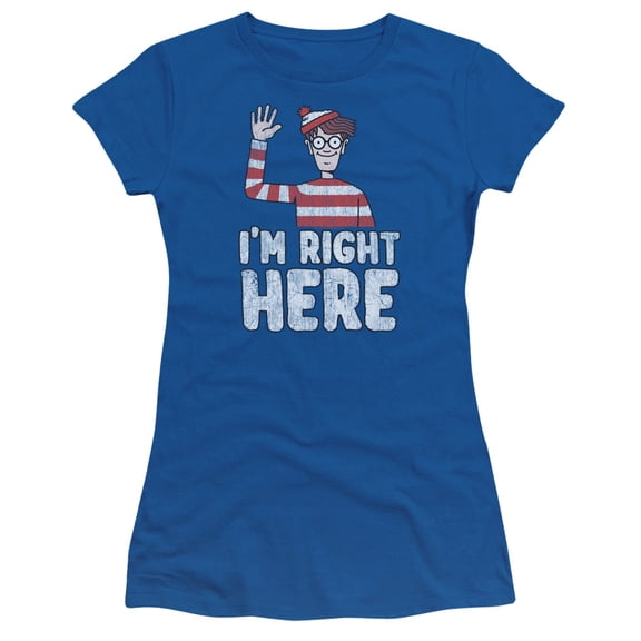 Wheres Waldo - Im Right Here - Juniors Teen Girls Cap Sleeve Shirt - Large