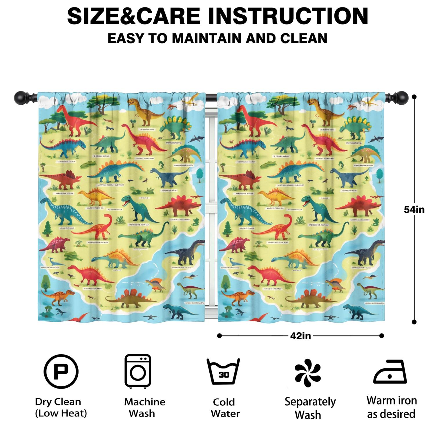 Blackout Kids Curtains,Cute Dinosaur Pattern Childrens Insulated Curtains Set Of 2,Bedroom Essentials,Toddler Room Decor 42x54in(106x137cm)