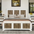 thumbnail image 2 of Farmhouse Wooden Platform Queen Size Bed, Modern Platform Bed with Wooden Strip Decoration, Plywood Slats Support, White, 2 of 8