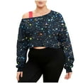 thumbnail image 2 of Women's Off Shoulder Crop Sweatshirt Plus Size Fashion One Shoulder Long Sleeve Pullover Top with Strap Design Dark Blue M, 2 of 7