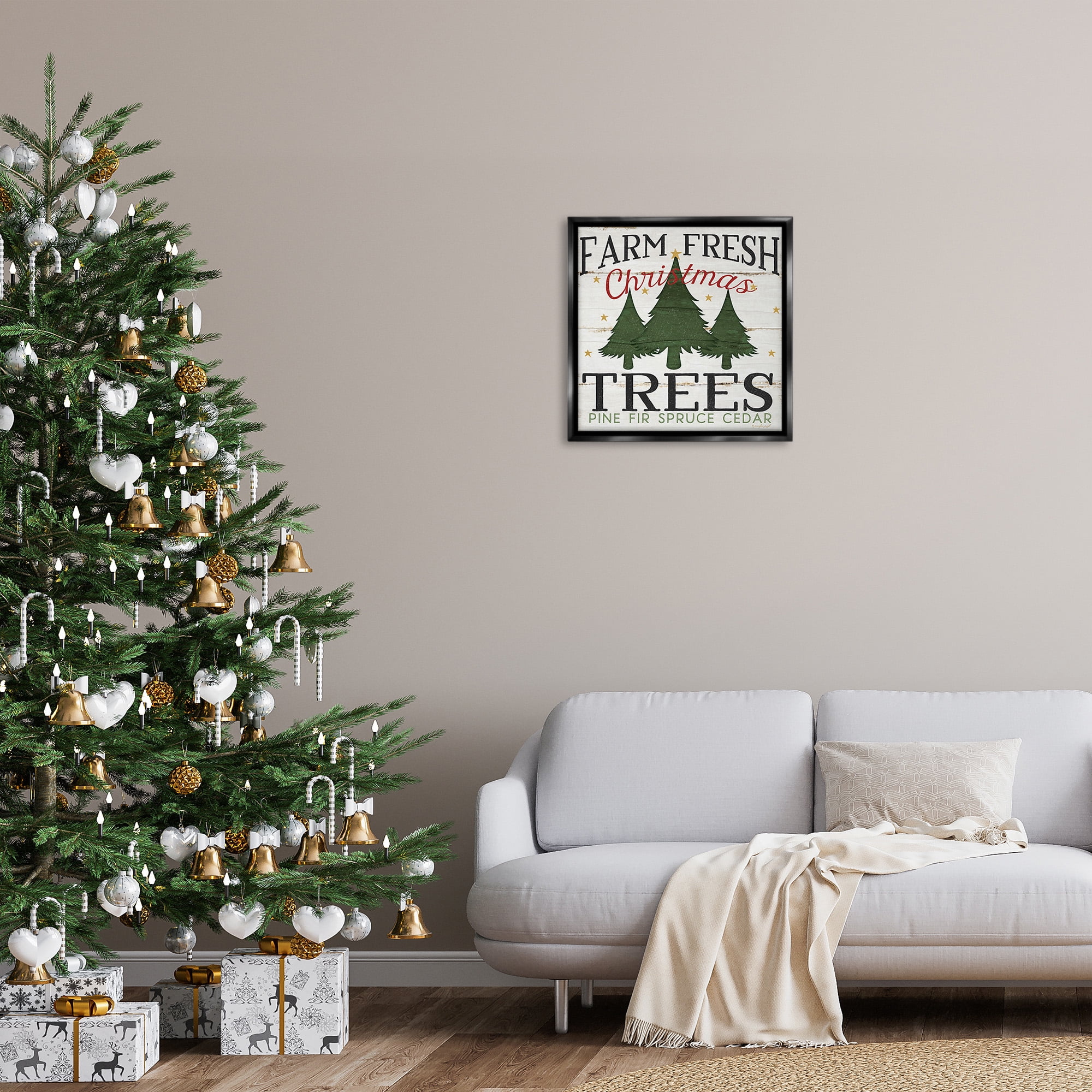 Stupell Industries Farm Fresh Christmas Trees Holiday Painting Black Floater Framed Canvas Art Print Wall Art, 25 x 25