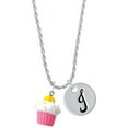 thumbnail image 1 of Delight Jewelry Resin Pink Cupcake with White Frosting Silvertone Script Initial Disc - J - Charm Necklace, 20"+3", 1 of 4