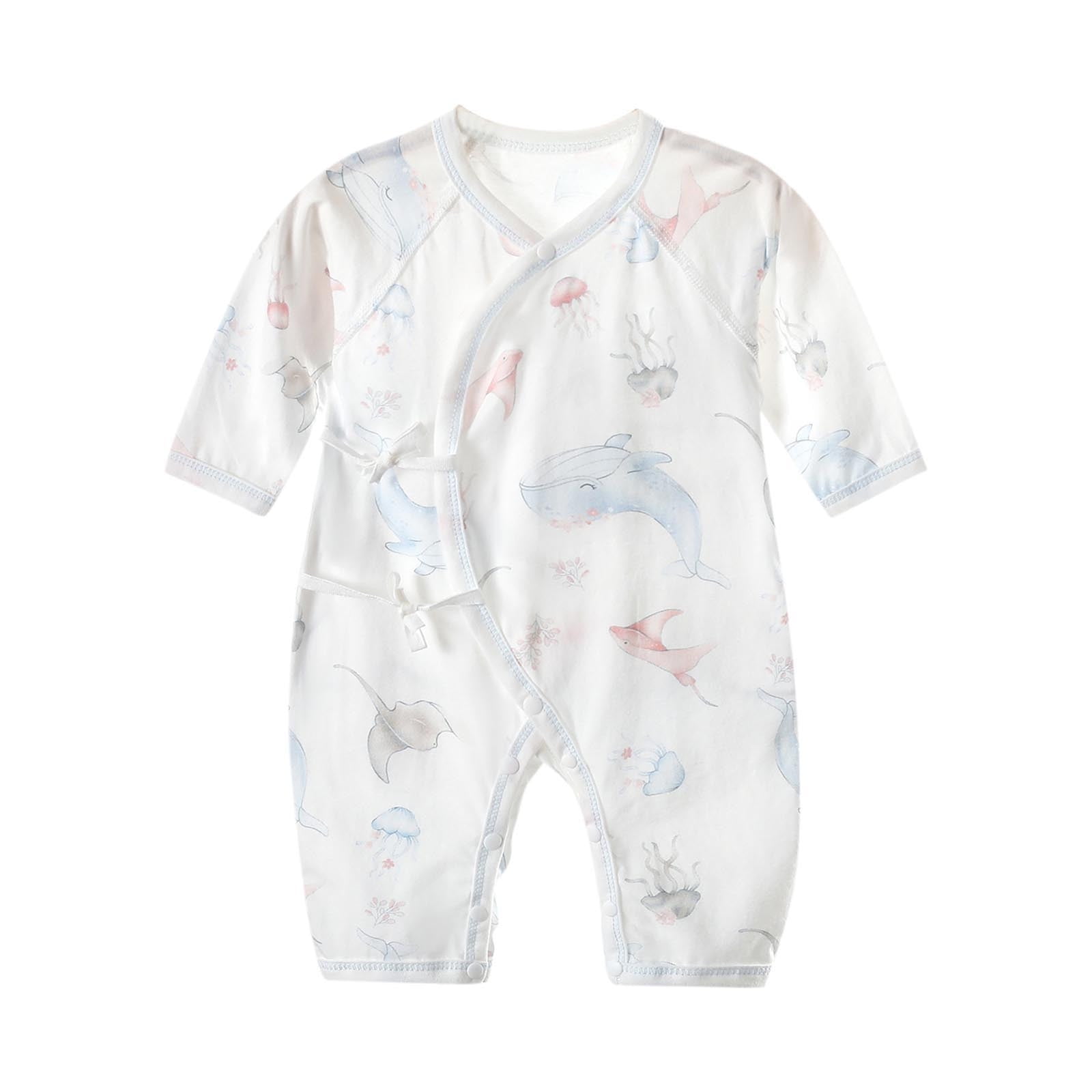 HBGVBA Newborn Baby Summer Jumpsuit,0-6 Months Newborn Thin Seamless Cottons Long Sleeve Print 1 Piece Air Conditioning Romper