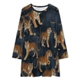 thumbnail image 2 of Dark Blue Tiger Fabric Print Loose Dress Evening Dress Summer Dresses for Women Luxury Dress Long Sleeved Dress, 2 of 4