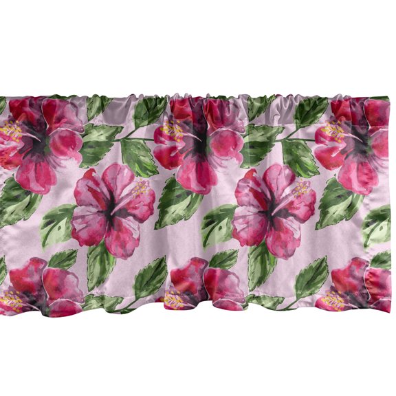Ambesonne Floral Valance Pack of 2, Watercolor Hibiscus Flowers, 54"X12", Magenta Green Pale Pink