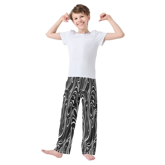 Iauyy Boys Pajama Pants for Boys-Cotton-Like Modal PJ Bottoms for Kids-Relaxed Fit-Soft Sleep Pants in Sizes 6Y-14Y (S-XL),White Swirling Pattern
