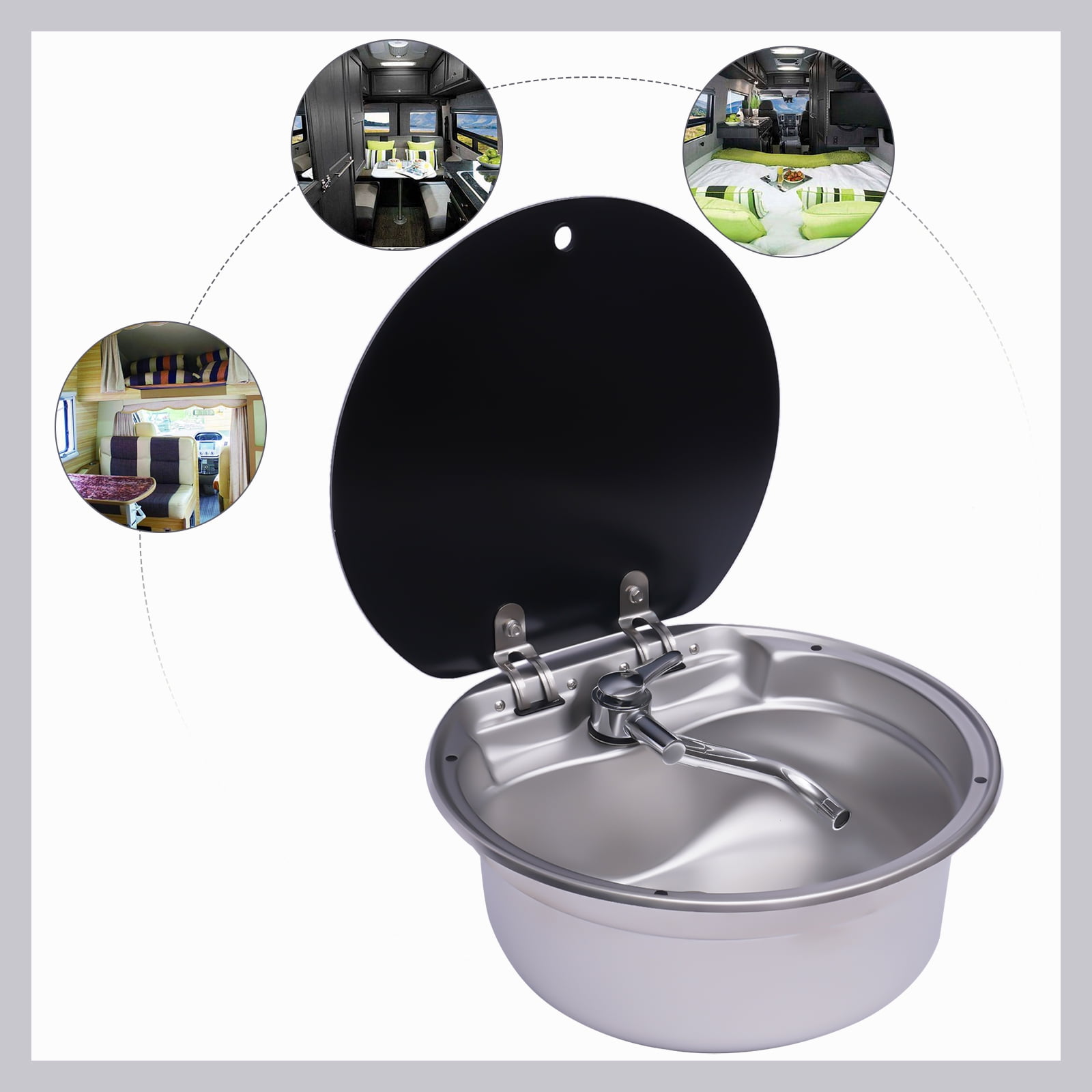 Miumaeov Small Outdoor RV Sink Camper RV Kitchen Sink with Cold and Hot