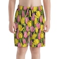 thumbnail image 2 of Cauagu Tulips Flowers Print Swim Trunks for Men,Youth Boys Swim Shorts Compression Liner Beach Shorts Boys' Swimming Shorts 7-20 Years Bathing Suit-Large, 2 of 7
