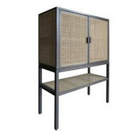 Creative Co-Op Pine Wood Cabinet with Natural Rattan Details