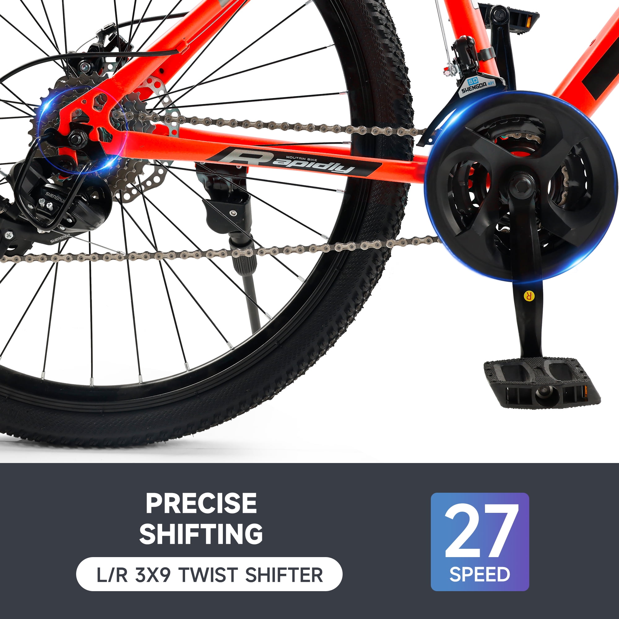 26 Inch Mountain Bike for Adult, 27-Speed Front Suspension High-Carbon Steel MTB Bicycle, Dual Disc Brake Bikes for Men Women, Silver, Blue, Gray and Red