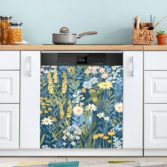 Beautiful Plant Floral Field Dishwasher Magnet Cover Magnetic Fridge Door Cover Home Kitchen Decor 23"x 26"