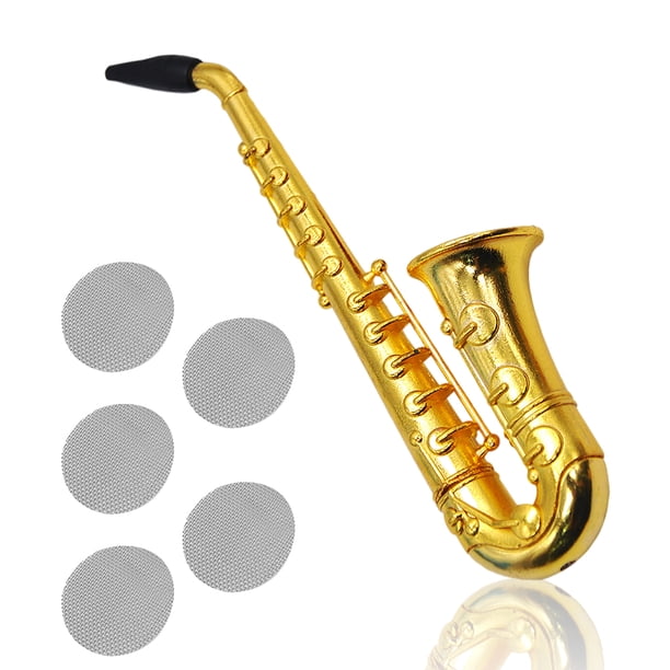 Saxofón de simulación portátil única Saxofón Shisha Pipe con filtro Hojas de malla Viajando desmontable de aleación de zinc hierba largas tubos de vacaciones Noticed HA011043-00