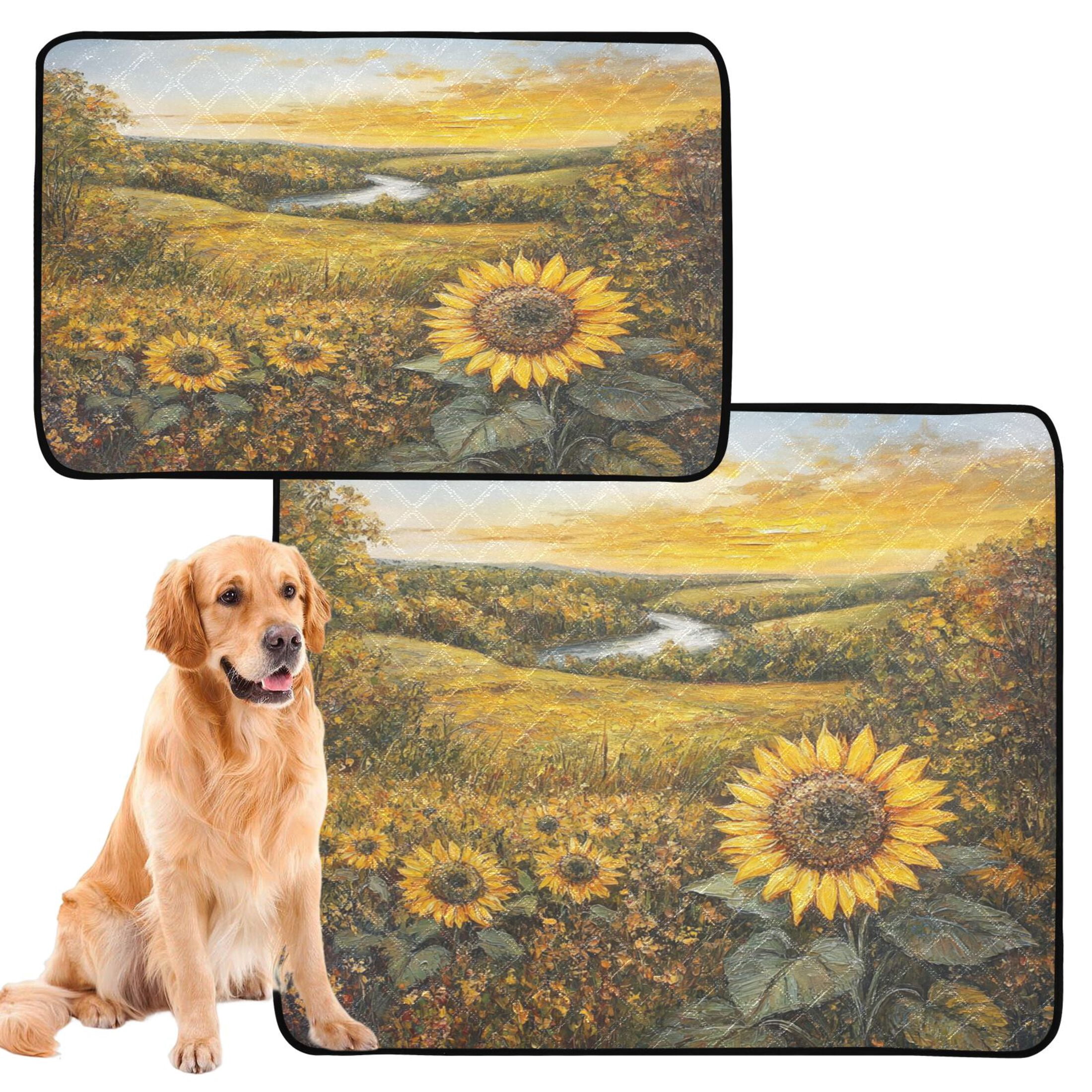 Qxltty Oil Painting Of Sunflower Cat litter Pads Pet Set of 3 Diaper Mats Center Anti-leakage Layer Absorbent Soft and Comfortable