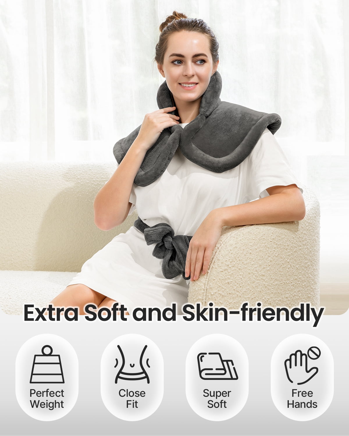 RENPHO 24"x33" Electric Heating Pad for Neck Shoulder and Back, FSA Eligible, Heat Pad for Pain Relief, Fast Heating Hot Therapy 6 Heat Settings, ETL Certified, Gifts for Women Men - Grey
