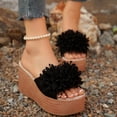 thumbnail image 2 of Rokment Flower Platform Dress Slides Sandals for Women Bride Wedding Beach Boho Fashion Leather Open Toe Chunky Extra Wedges Slip on High Heels Summer Shoes Black Size 6.5, 2 of 6