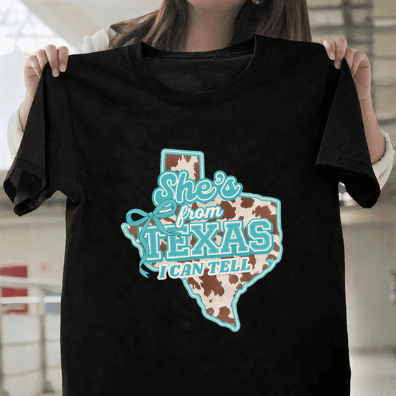 Shes From Texas I Can Tell Retro Vintage Cowgirl Unisex T-Shirt, up to size 3XL.