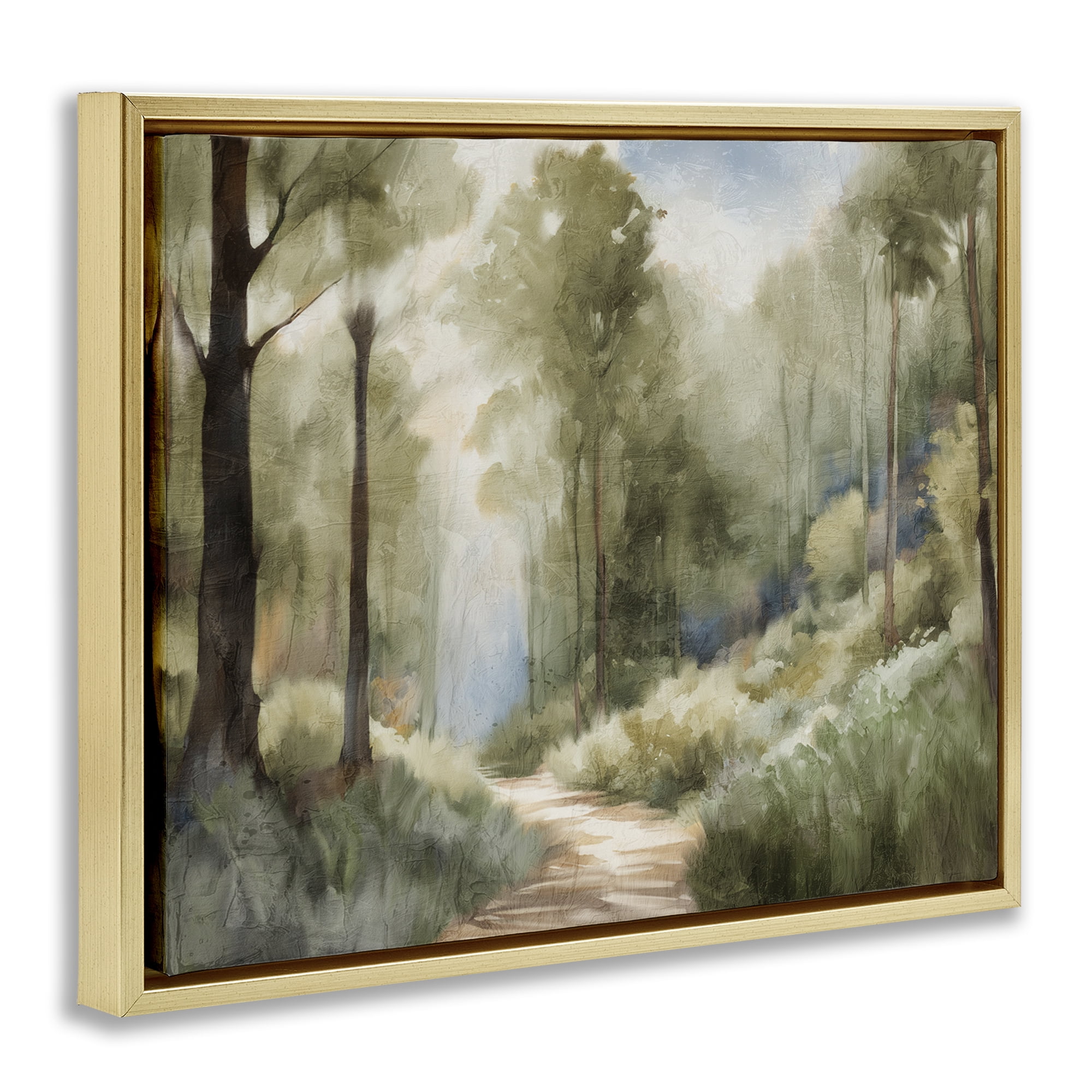Hazy Atmospheric Walk Gold Framed Floater Canvas Wall Art, design by Kim Allen