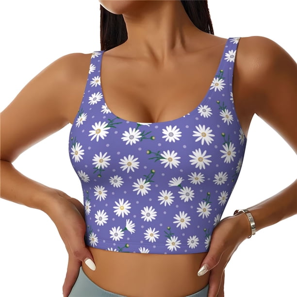Balery Daisies Flowers Sujetadores deportivos con espalda cruzada para mujer, acolchados, sin costuras, de alto impacto, ideales para yoga, gimnasio, entrenamiento y fitness.-Medium
