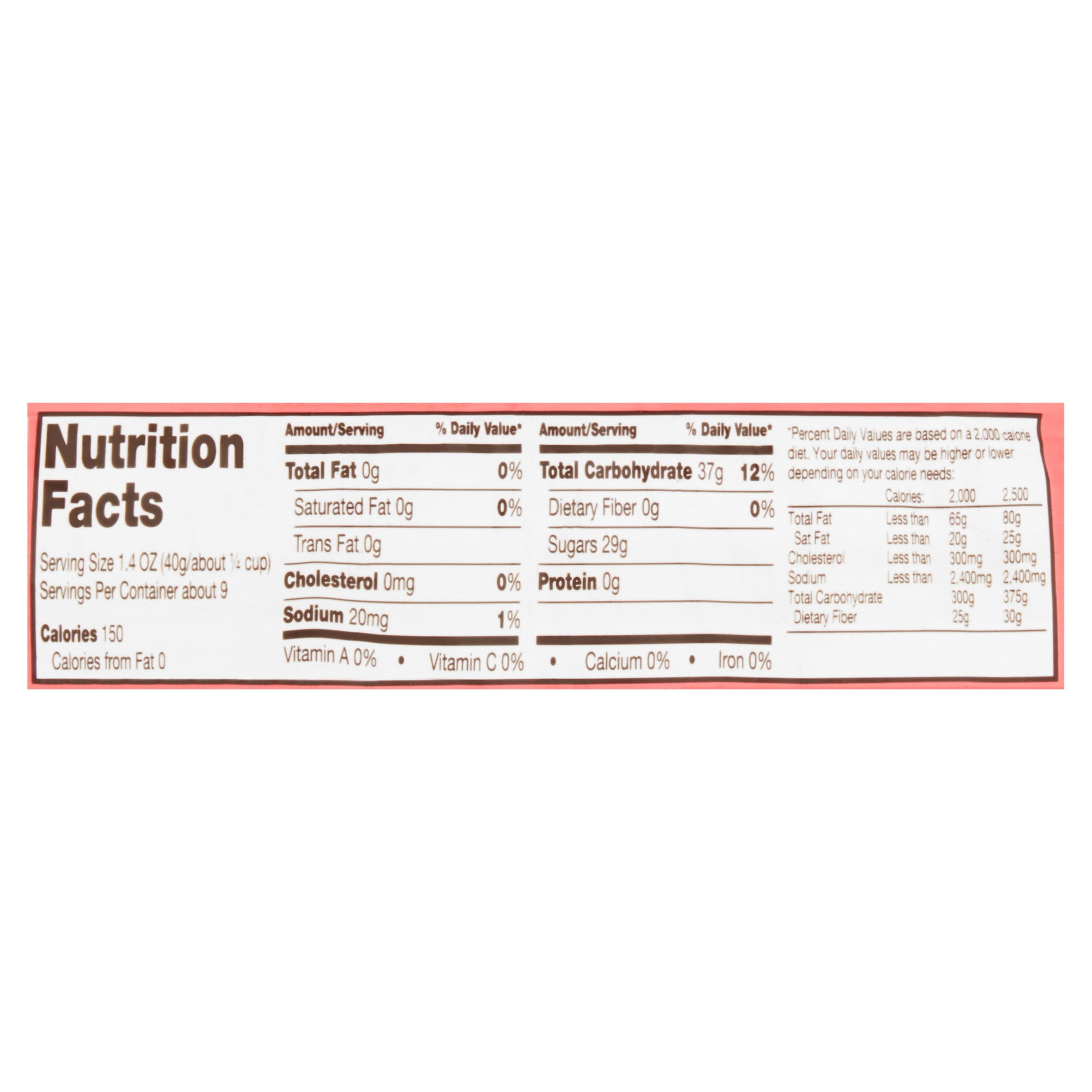 Starburst jelly beans nutrition label