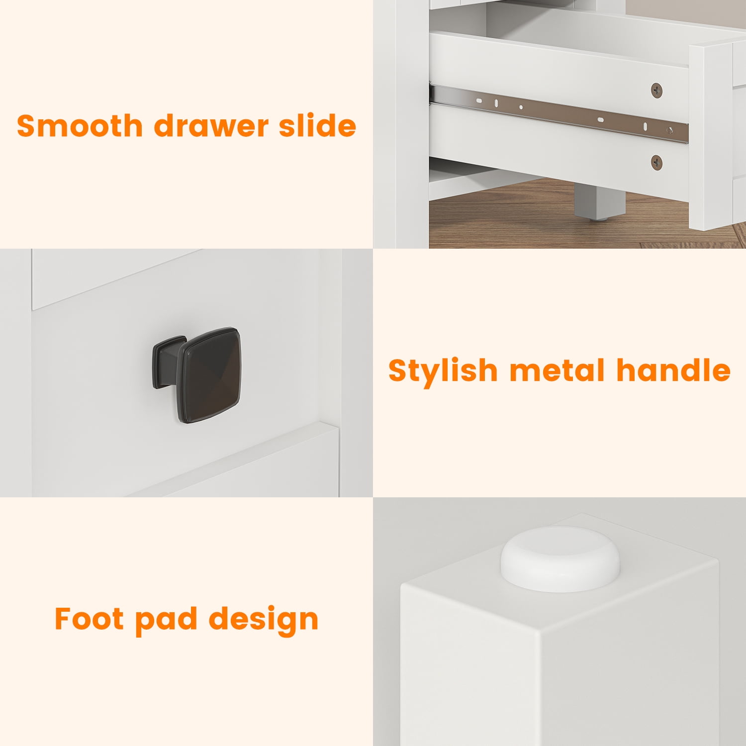 Frmobepts End Table with Charging Station, Farmhouse Rustic Wood Side Table for Living Room, Bedroom, White