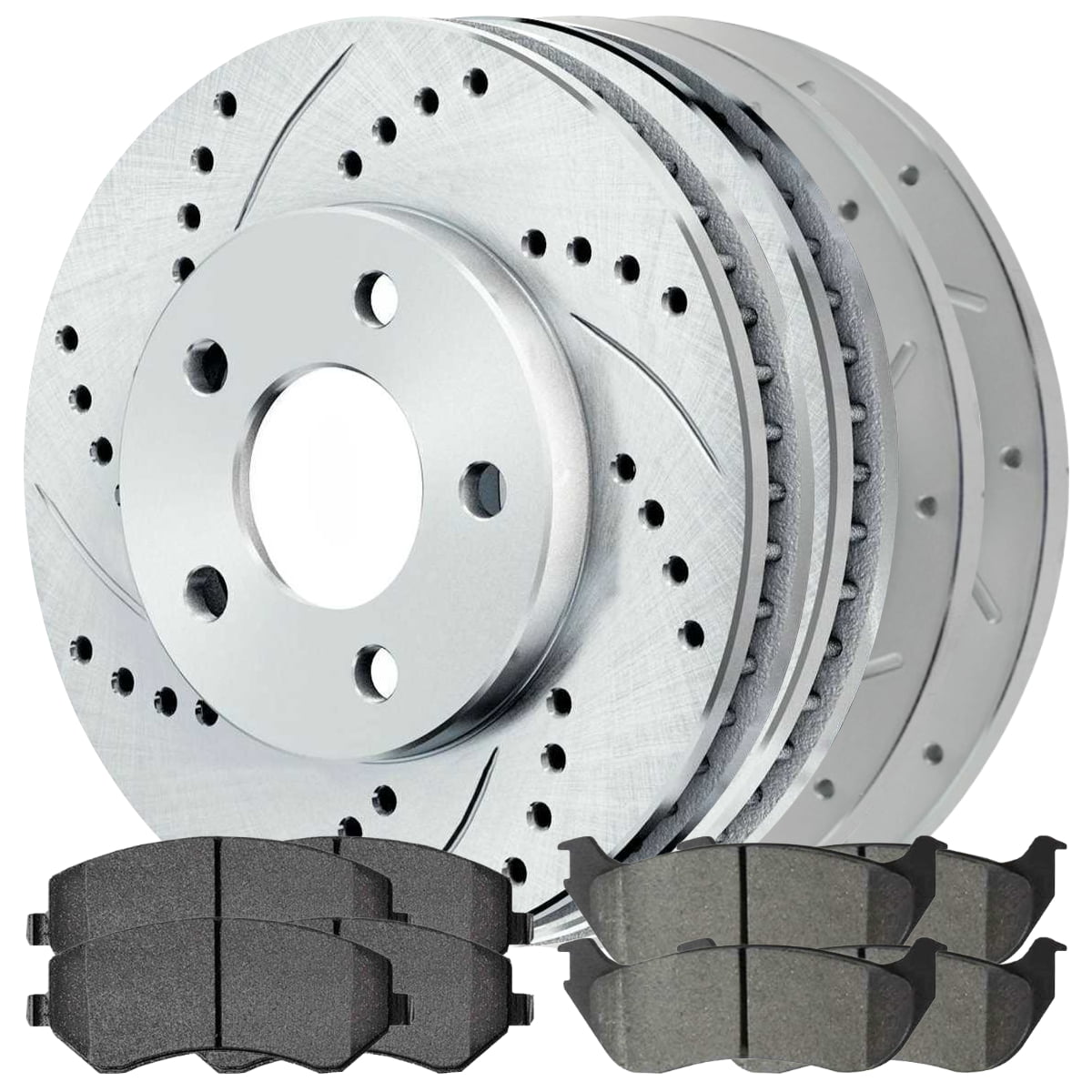 Detroit Axle Complete FRONT & REAR DRILLED and SLOTTED Brake Rotors & Ceramic Brake Pads w/Hardware fits 2003 2004 2005 2006 2007 Jeep Liberty 