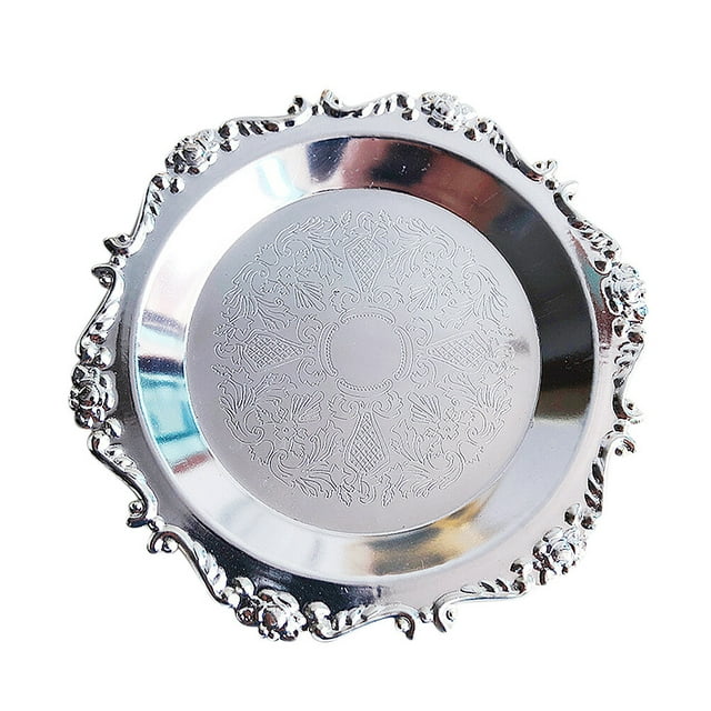 Nordic Style Jewelry Storage Disc Decorative Sundries Organizer Desktop Food Nuts Holding Plate Photo Candle Tray (Silver)