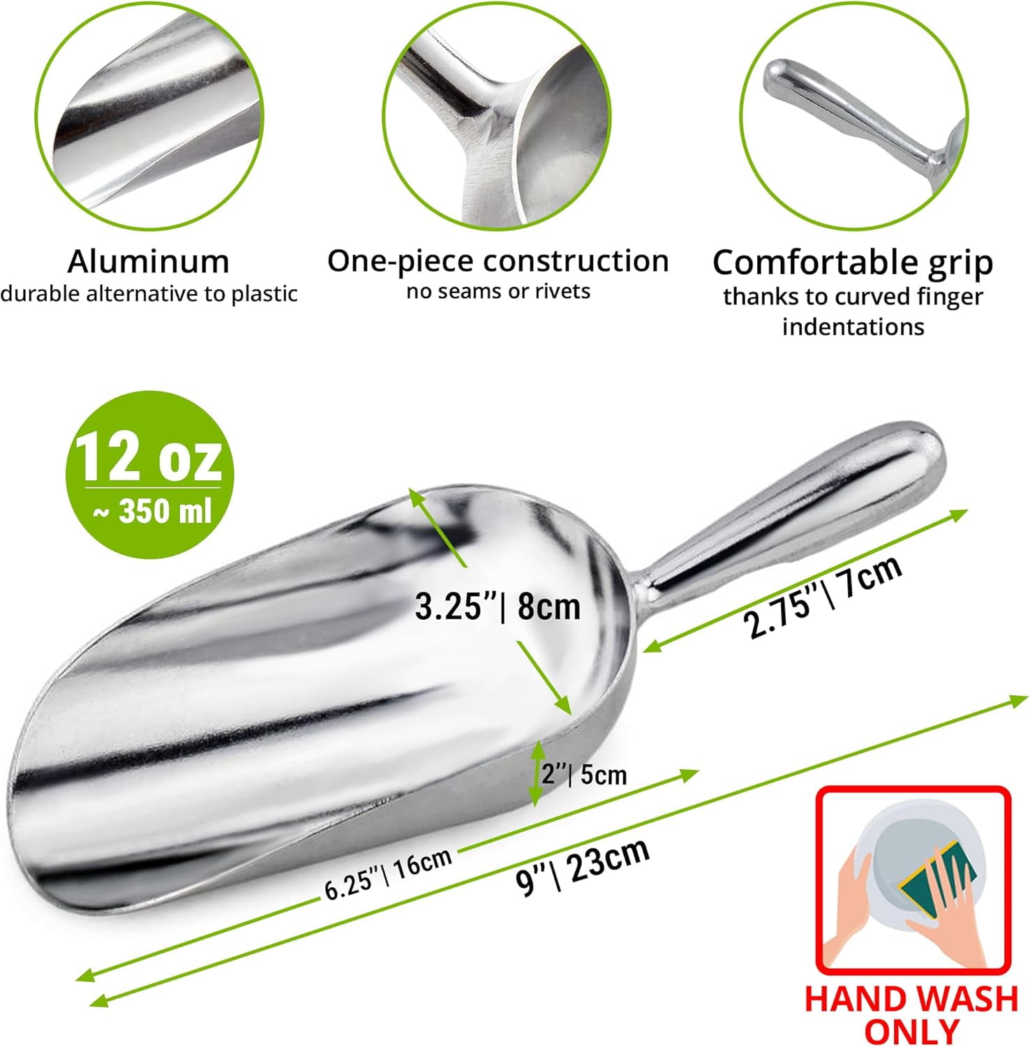 12 oz Aluminum Ice Scoop with Holder