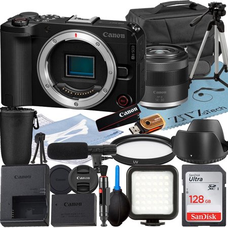 Canon EOS R50 V Mirrorless Camera with 14-30mm Lens + SanDisk 128GB Memory Card + Case + Tripod + ZeeTech Accessory Bundle (International Version)