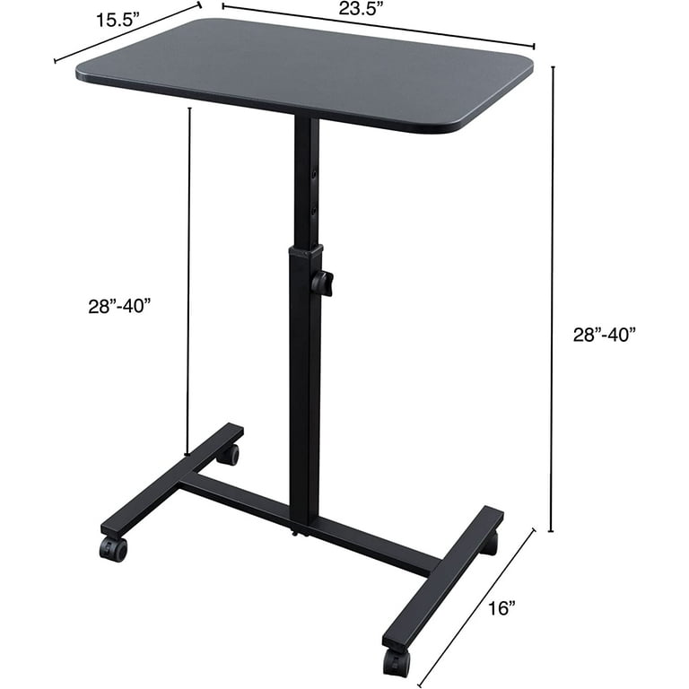 Height Adjustable Single Column Rolling Standing Desk Laptop Stand Black Walmart