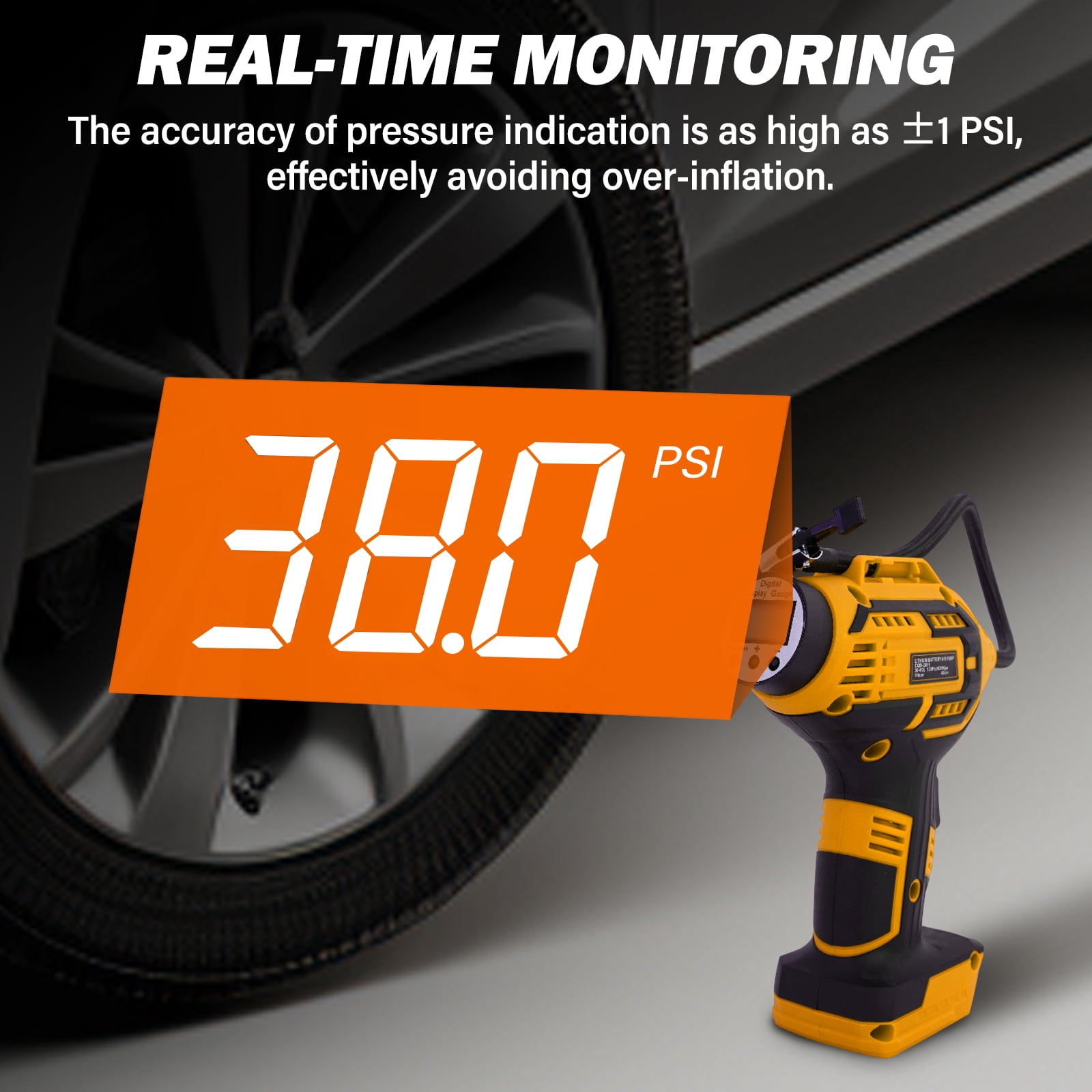 CATGOOD Cordless Tire Inflator, Handheld Air Compressor w/Digital Pressure Gauge, 150 Psi Air Pump for Car, Motorcycle, Bicycle, Balls, Yellow