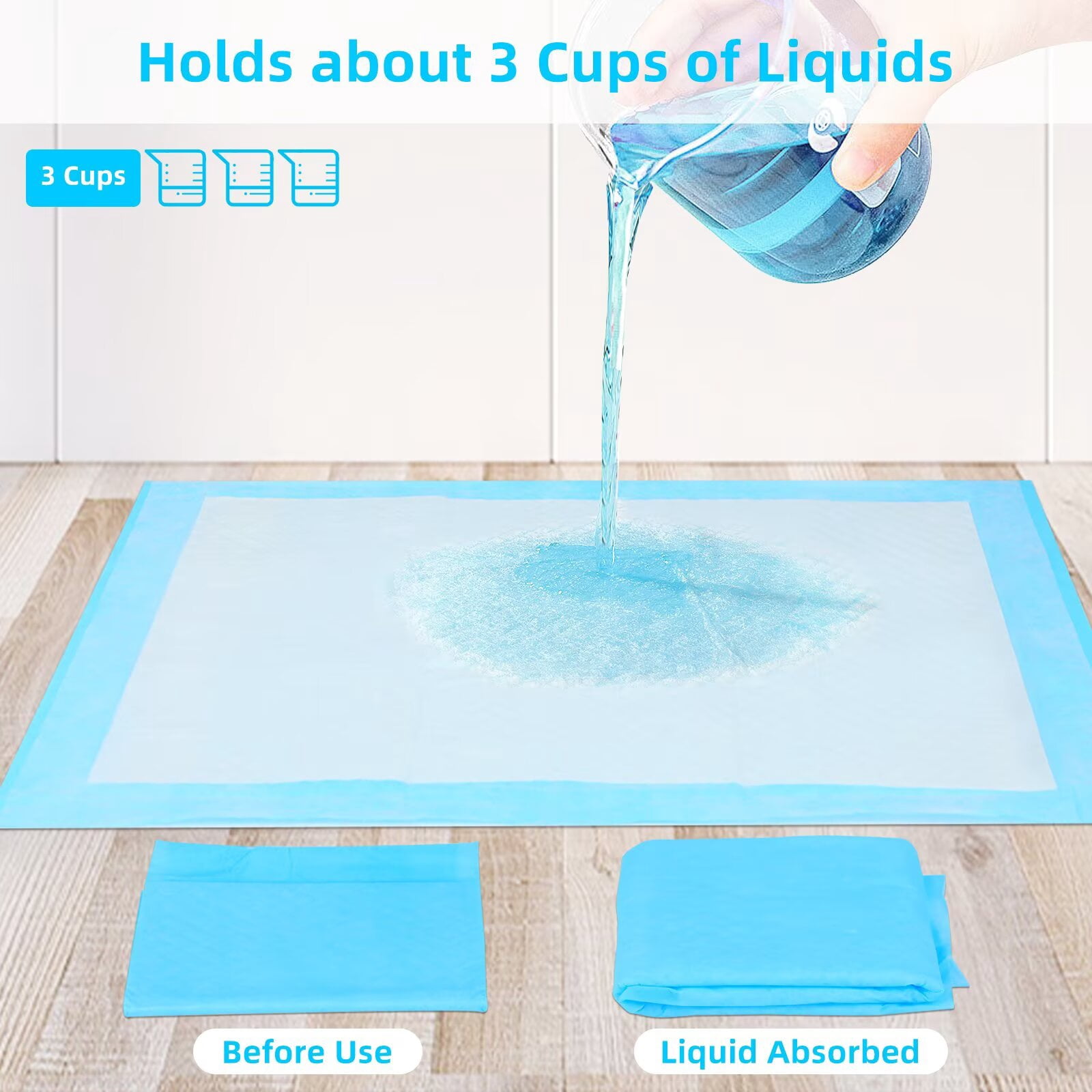 Super Absorbent Waterproof Dog and Puppy Pet Training Pad, Housebreaking Pet Pad, Large-Size, 23.6"X35.4", blue, large 60pcs