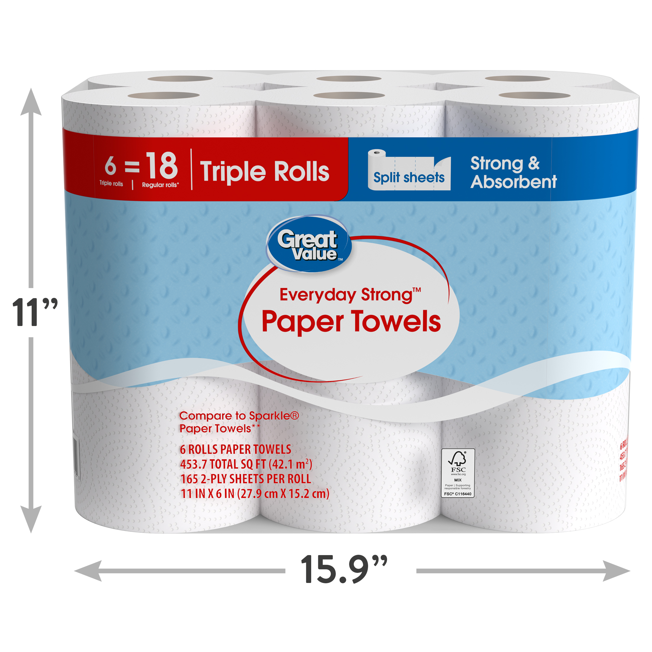 Great Value Everyday Strong Paper Towels, 6 Triple Rolls photo 8