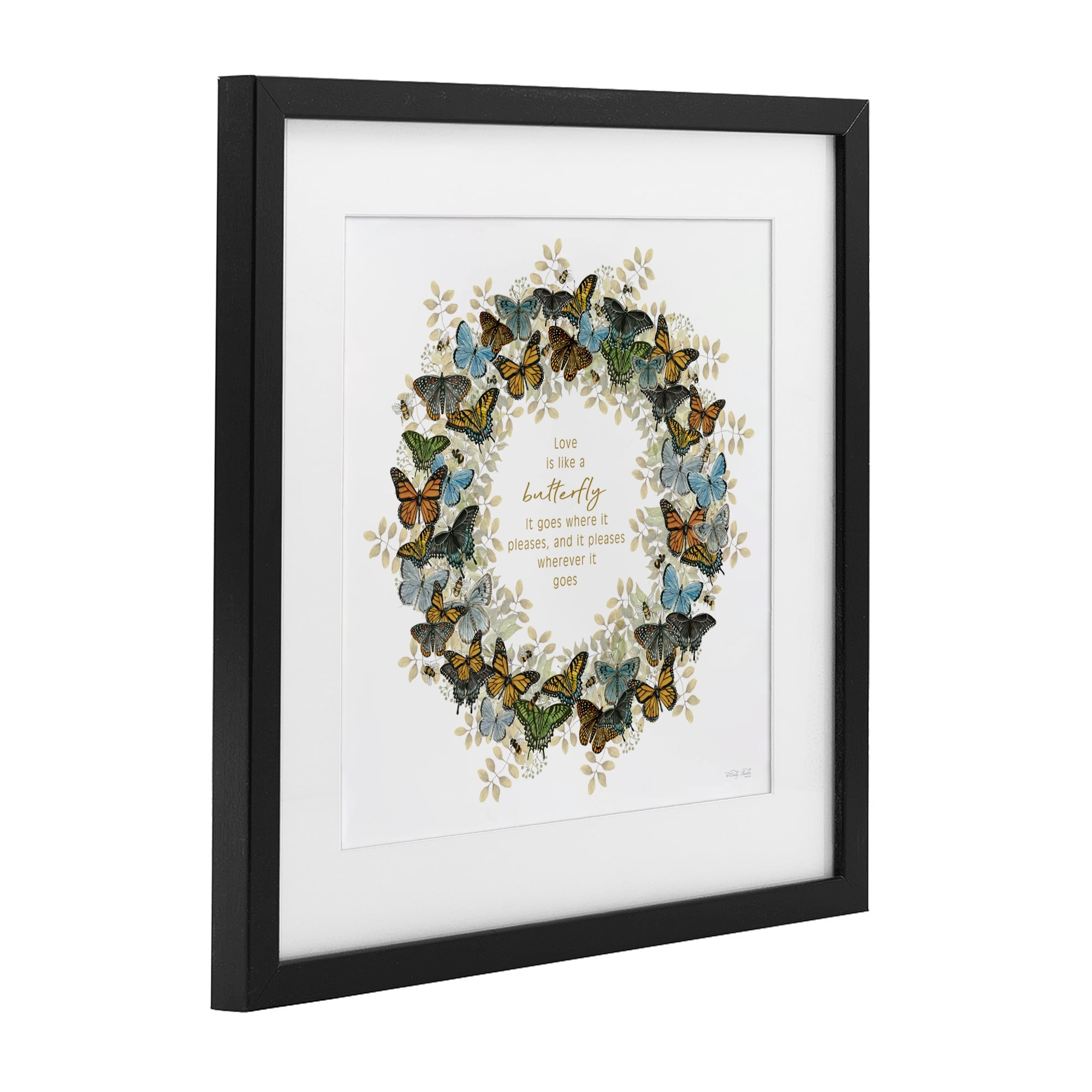 Stupell Industries Life Is Like A Butterfly Wreath Black Framed Print Under Glass, design by Cindy Jacobs