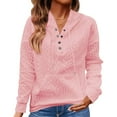 thumbnail image 3 of THDHVS Hoodies for Women,Womens Sweatshirt,Womens Cable Knit Hoodie Snap Button Front Pocket Long Sleeve Loose Fall Top, 3 of 7