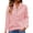 Pink, variant on Women's Long Sleeve V-Neck Pullover Top Loose Fit Hidden Buckle Hood with Pocket Casual Wear for Work Outdoor and Comfort Fashion 2025