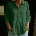 thumbnail image 5 of Edvintorg Summer Tops for Women Cotton And Linen Turndown Collar 3/4 Sleeve Casual Loose Shirts with Button Women's Blouses Army Green L, 5 of 6