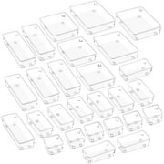 LeaderPro 27 Pcs Desk Drawer Organizer Trays with 5 Different Sizes, Versatile Clear Drawer Organizers Storage