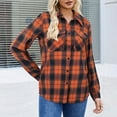 thumbnail image 4 of Button Down Shirts for Women Casual Fall Lightweight Dressy Shacket Plaid Fashion Long Sleeve Shirts with Pockets Saffron 2XL, 4 of 7