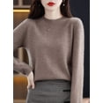 thumbnail image 1 of Suéter de mujer 100 % lana merino, jersey de manga larga con cuello redondo, jersey básico para primavera, otoño e invierno, prendas de punto, 1 of 5