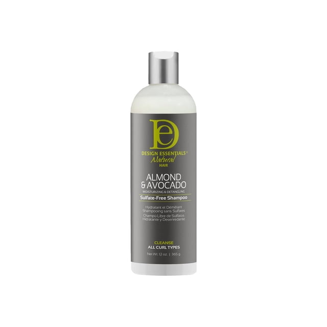 Design Essentials Champú natural hidratante y desenredante de almendras y aguacate sin sulfato, 12 onzas