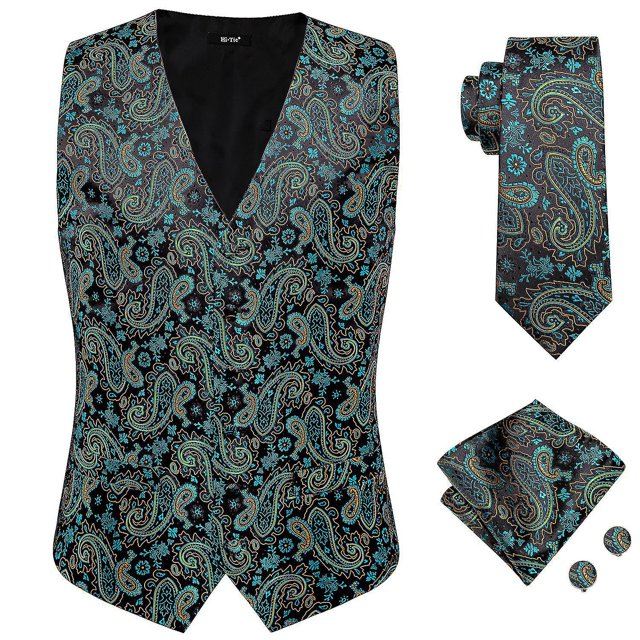 Chaleco de lujo de Jacquard de seda de Cachemira de oro púrpura para hombre, conjunto de corbata, chaleco azul marino Borgoña, corbata, gemelos y pañuelo para hombre