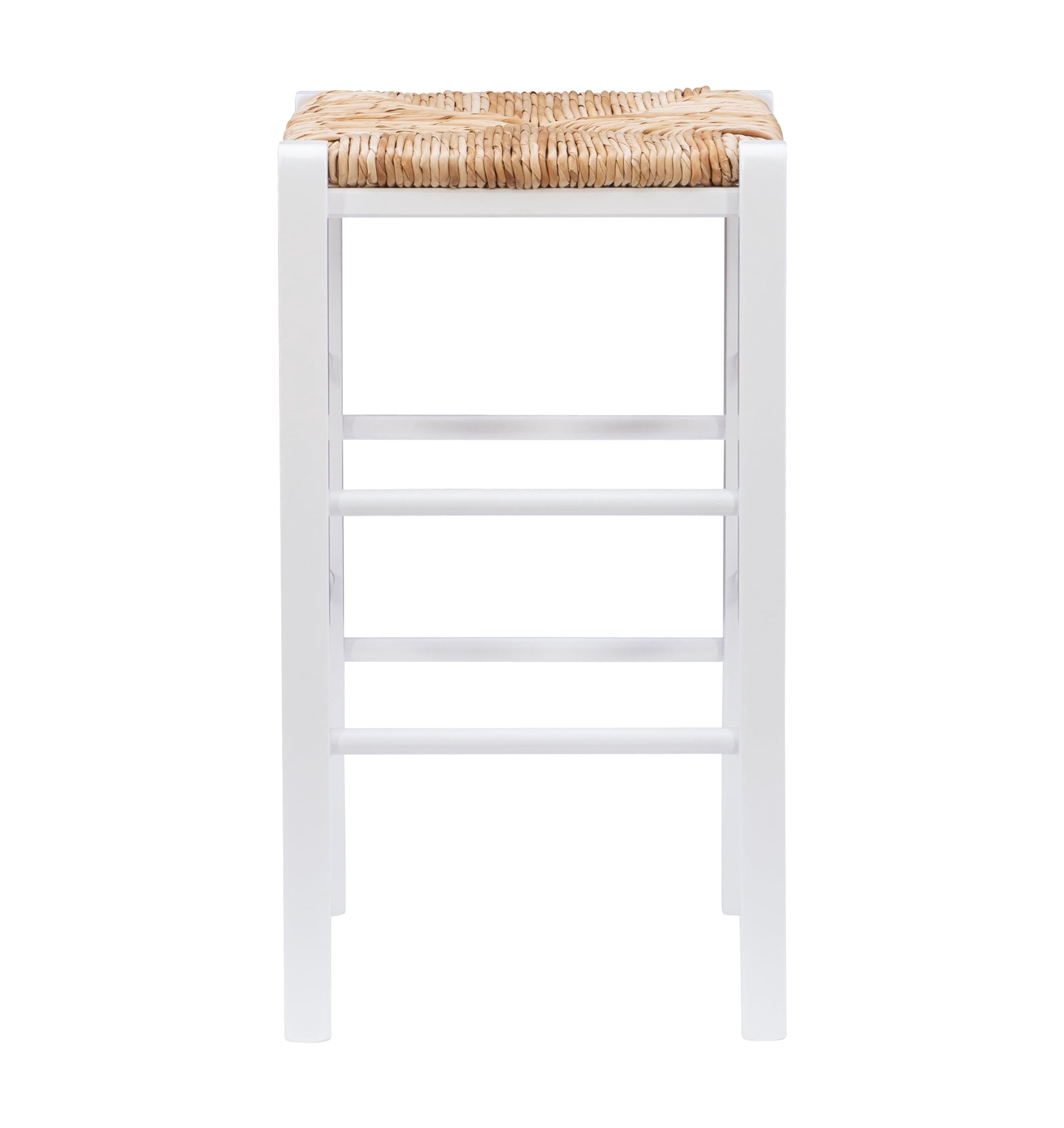 Linon Ivica Backless Wood Counter Stool, 24.4" Seat Height, White Finish with Natrual Handwoven Rush Seat