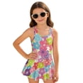 thumbnail image 4 of COEQINE Girls One Piece Bathing Suit with Skirt Bottom, Scoop Neck Tankini Style Pretty Swim Dress Beach Swimwear for Girls 8-9 Years, Machine Washable, Colorful Cherry Blossom, 4 of 8