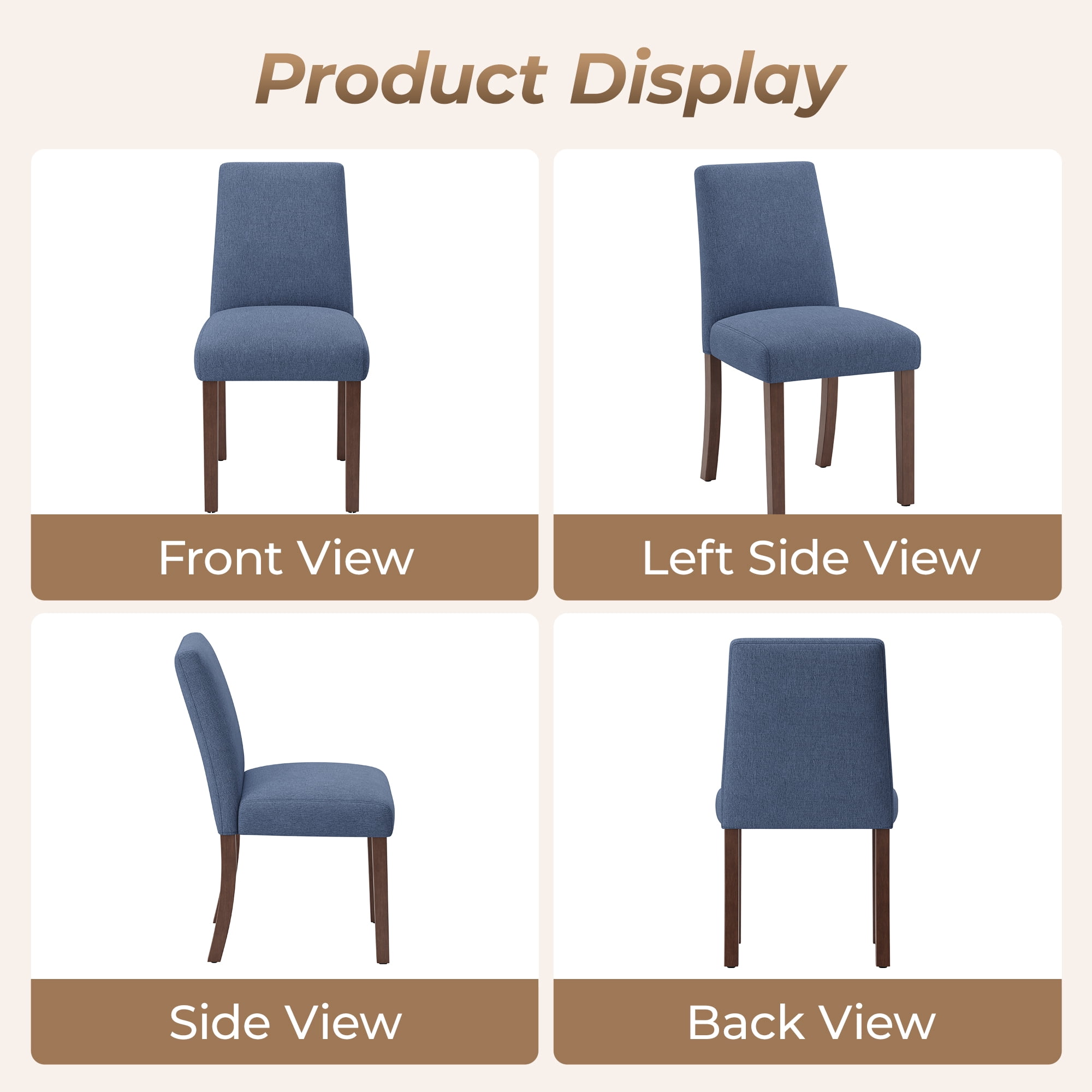 EOP Upholstered Dining Chairs Set of 2, Linen Fabric Dining Side Chairs, Farmhouse Dining Room Chairs, Stylish Kitchen Chairs with Solid Wood Legs and Padded Seat, Blue