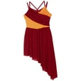 thumbnail image 4 of YONGHS Kids Girls Modern Lyrical Dance Dress Sleeveless Contrast Color Asymmetrical Leotard Dress Burgundy 16, 4 of 6