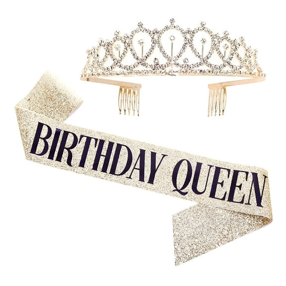 TELOLY Birthday Tiaras for Girls,Crowns for Women Birthday,Tiara for Women Birthday Queen with Birthday Girl Sash,Crown for Girls
